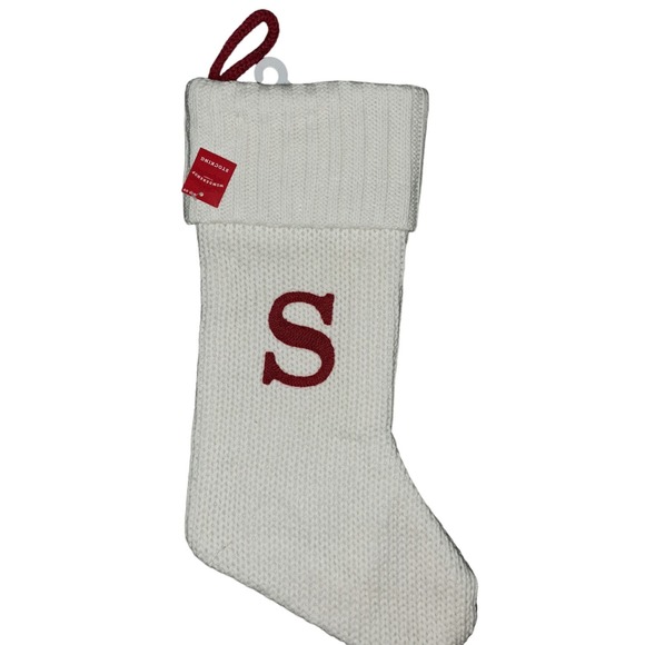 NWT- Holiday Sale! XL White Knitted Stocking "S" WONDERSHOP - Picture 1 of 5